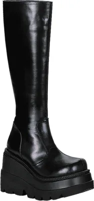 A single black platform boot shown from the side against a white background.