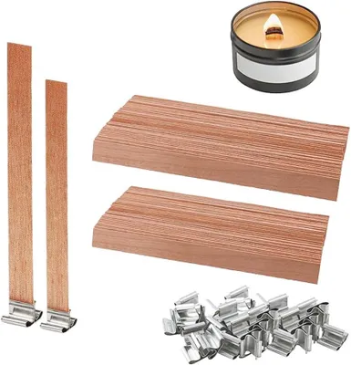Imagen del producto de Mechas de madera, 60 unidades, de 13 mm y 15 mm, con clips metálicos, para la fabricación de velas