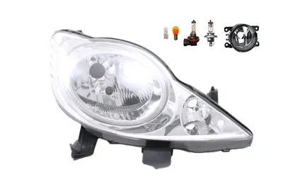 Productafbeelding van Koplampen geschikt voor Peugeot 107, bouwjaar 06/2005-01/2012, type H4, met mistlicht en knipperlicht. Artikelnummers: 620674, 8200074008, 6202E1, 00006202E1, 6710027, 0000620639, 620639. Johns