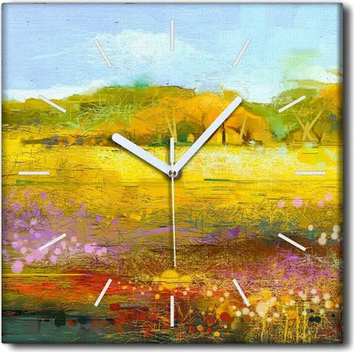 Produktbild von Coloray Uhr auf Leinwand 30x30 cm Wand Uhr Dekoration Wohnzimmer Segeltuch weiße Zeiger -Abstraktionslandschaft.
