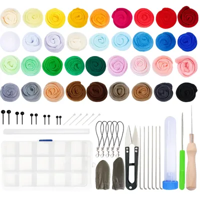 Filzwollset 36 Farben 108 g mit Nadeln, Trocken- & Nassfilzen