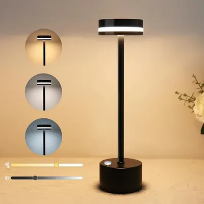 Produktbild von LED Dimmbare Akku Tischlampe Kabellose, Wiederaufladbar Warme Lichtfarbe Tischleuchte mit USB Ladestation, IP54 Wasserdichte, Schwarz