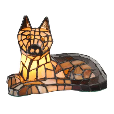 Image de Clayre & Eef Lampe de table Tiffany Chien 25x13x17 cm Verre brun
