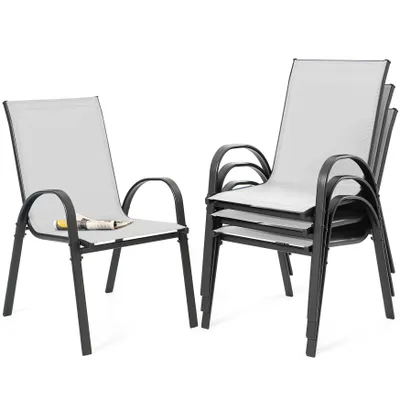 Produktbild von Avestar Gartenstühle 4er Set, Stapelstühle, hochdichtes Textilene, wetterfeste Esszimmerstühle, Gartenmöbel mit Armlehnen, Grauweiß
