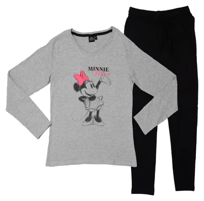 Obrázek produktu pro Dámský pyžamový komplet Disney Minnie Mouse s dlouhým rukávem a kalhotami šedý/černý L
