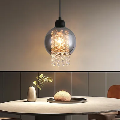 Image de ZMH Lampe à suspension de table à manger Lampe de table à manger de salon Verre noir E27 Lampe à suspension chambre à coucher Lampe à suspension 1 flamme Moderne Lampe de salle à manger Cristal pour cuisine Hôtel(sans ampoules)