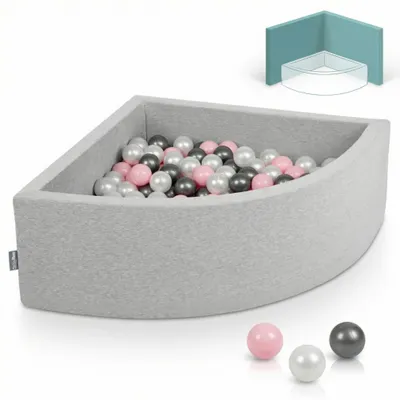 Obrázek produktu pro KiddyMoon 90x30cm/300 míčků ∅ 7cm Trojúhelníkový Suchý Bazén s míčky Certifikováno vyrobeno v EU, Světle Šedá: Perleťová/Pudrová Růžová/Stříbrná