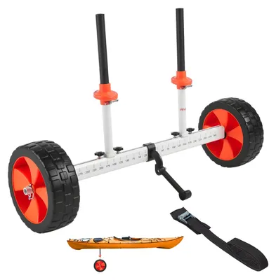 Produktbild von VEVOR Schwerlast-Kajakwagen, 127 kg Tragfähigkeit, abnehmbarer Kanu-Wagen mit 10'' soliden Reifen, verstellbare Breite & oberer Schaumstoffschutz, für Kajaks mit Ablauflöchern von 2,54 cm und mehr, 300 lbs