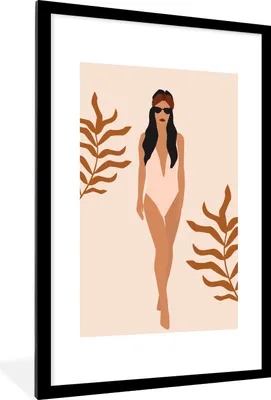 Produktbild von MuchoWow® Gerahmtes Poster Sommer - Frau - Laub 60x90 cm - Poster mit Schwarzem Bilderrahmen Wandposter Rahmen Foto Bilder - Dekoration - Wandposter Wohnzimmer - Hochwertig