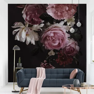 Produktbild von Fototapete Blumen - Vliestapete - Bildtapete UV-beständig Rose schwarz Vintage Wandtapete geruchsfrei