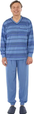 Produktbild von Pyjama Herren lang Shirt+Hose Schlafanzug Schlafkleidung Nachtwäsche Nachtanzug, Größe:XXL, Farbe:Dunkelblau