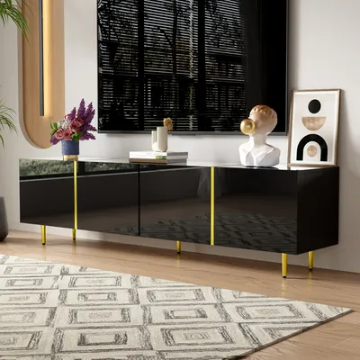 Produktbild von Abrihome Hochglanz TV-Schrank mit vier Türen, Lange 170 cm, Schwarz