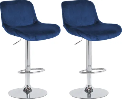 Produktbild von CLP 2er Set Barhocker Solon Chrom höhenverstellbar und drehbar mit Rückenlehne blau Material Samt