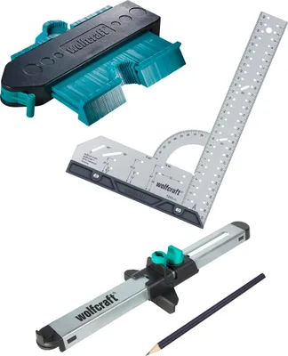Obrázek produktu pro Wolfcraft sada pro přesnou montáž laminátových podlah - úhelník, obrys.šablona, zalícovávač 6976000