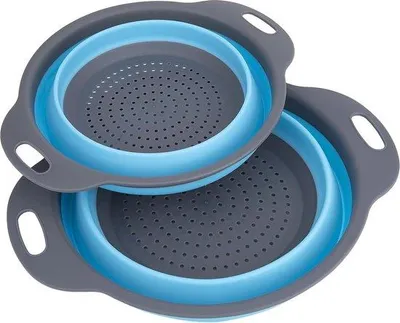 Produktbild von Silikonisches, opklapbares Sieb mit Handgriff für das Abtropfen von Pasta und Gemüse, 2 Stück, Ø 29 cm, 24 cm.