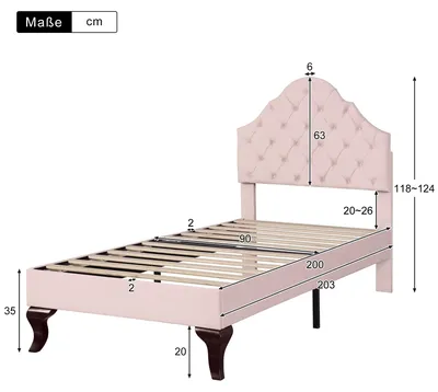 Zdjęcie produktu dla Rama łóżka - łóżko tapicerowane z zagłówkiem - 90 x 200 cm - obicie z weluru - regulowany zagłówek - stelaż łóżka - kolor różowy