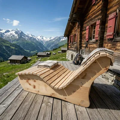 Produktbild von Holzliege Waldsofa Wellenliege Relaxliege "Sigi" Gartenliege Massivholz Zirbe gerade 120cm Himmelsliege