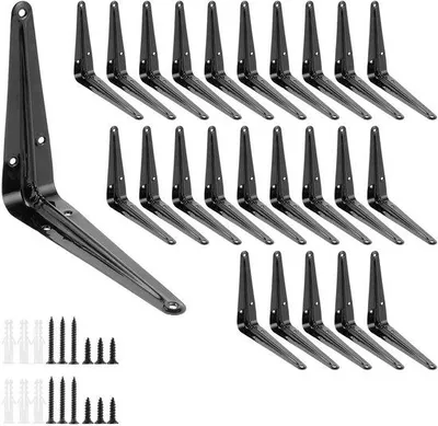 Imagen del producto de Uniqoos® Juego de 24 soportes metálicos para estanterías: soportes de pared robustos para estantes de madera y metal, forma en L, con una capacidad de carga de aproximadamente 30 kg por soporte