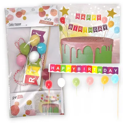 Tortenaufsatz Happy Birthday mit 24 Luftballons