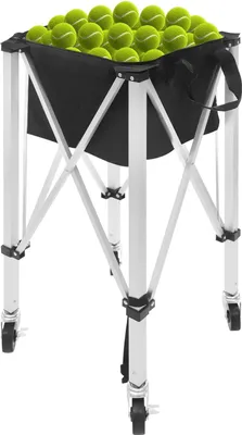 Zdjęcie produktu dla Wózek na piłki tenisowe – kosz na piłki – 4 kółka (2 z hamulcem) – 150–170 piłek – 40×40×90 cm – czarny
