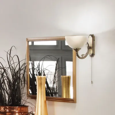 Produktbild von EGLO Wandlampe Savoy, Wandleuchte Vintage, Rustikal, Wandleuchte innen aus Metallguss, satiniertem Glas, Wohnzimmerlampe, mit Zug-Schalter, E14