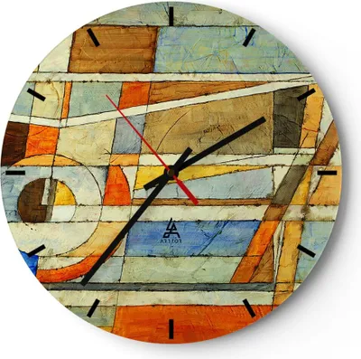 Produktbild von Wanduhr - Rund - Glasuhr - Abstraktion modern - 30x30cm - Schleichendes Uhrwerk - Lautlos - zum Aufhängen bereit - Dekoration Modern - Wanddekoration aus Glas - C3AR30x30-3611
