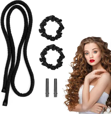 Produktbild von Hitzefreies Lockenband mit Stangen, schwarzes Haarband für Locken über Nacht, Locken ohne Hitze für schulterlanges und langes Haar, geeignet für feines und dickes Haar