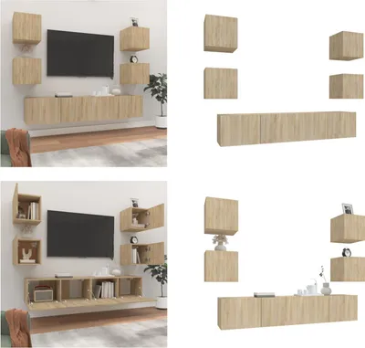 Produktbild von vidaXL 6 tlg. TV Schrank Set Sonoma Eiche Holzwerkstoff - TV-Schrank-Set - TV-Schrank-Sets - Wohnwand - Schrankwand