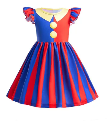 Pomni Clownkostüm für Mädchen, Cosplay-Kleid mit Handschuhen, Gr. 120