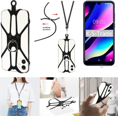 Produktbild von K-S-Trade 3in1 Handykette Handyband Handykordel Halsband Smartphone-Ring Handy-Ring kompatibel mit Wiko View 3 Lite Fingerhalterung Handyring