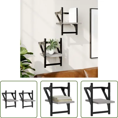 Produktbild von The Living Store Wandregale mit Stangen 2 Stk. Grau Sonoma 20x25x30 cm