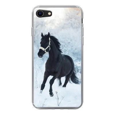 Produktbild von MuchoWow® Handyhülle Schutzhülle Hülle für iPhone 7 Pferd - Schnee - Wald Silikon Softcase Handy Hülle - Kartenhalter