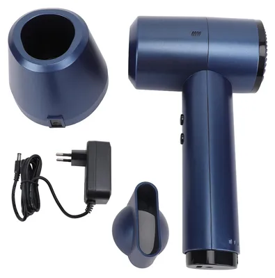 Image de Sèche-cheveux sans fil rechargeable, batterie de 5000 mAh, 6 réglages de vitesse, séchage rapide, portable, idéal pour les voyages, la maison, le camping, couleur noire