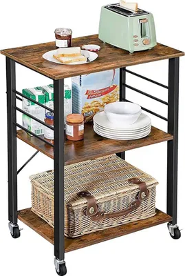 Image de Chariot de cuisine, rangement à 3 niveaux, structure en acier