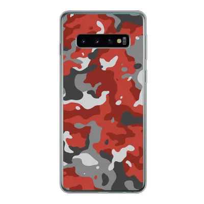 Produktbild von MuchoWow® Handyhülle Schutzhülle Hülle für Samsung Galaxy S10 Rot mit grauem Camouflage-Muster Silikon Softcase Handy Hülle - Handytasche