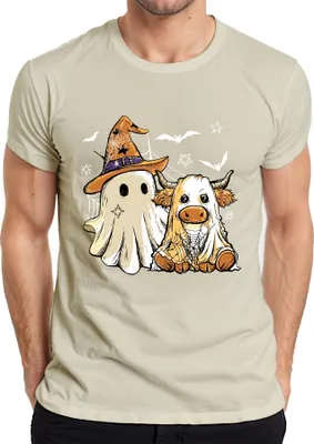 Produktbild von Halloween Kuh Geist süßes Kostüm Spinnennetz Hexenhut Cartoon Herren T-Shirt, Natur, S