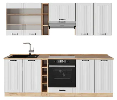 Productafbeelding van Complete keukeneenheid Vicco Fame-Line Wit Landhuis 235 cm , WB Eik, Model 57550