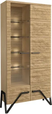 Produktbild von Vitrine Kastav 03, Farbe: Eiche / Schwarz, teilmassiv - 201 x 100 x 40 cm (H x B x T)