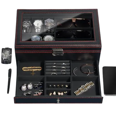 Produktbild von Zweistöckige Schmuckschatulle Schmuckaufbewahrungsbox Schmuckorganizer Schmuckschatulle mit Schublade für Ringe Ohrringe Armbänder und Halsketten