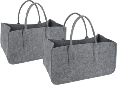 Produktbild von 2 Stück Filztaschen Hellgrau Einkaufstasche Kaminholztasche Kaminholzkorb Filz Zeitungsständer Zeitungskorb (Hellgrau)