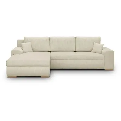 Image de Canapé d'angle convertible - 5 places - INDIAN - Tissu velours côtelé beige - Espace de rangement - 289 x 94/188 x 88 cm