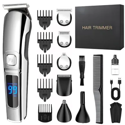 Produktbild von Multifunktionales 6-in-1 Herren-Haarschneideset mit Friseurumhang, wiederaufladbarer kabelloser Trimmer, IPX7 voll waschbar, LCD-Digitalanzeige