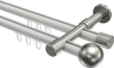Produktbild von Interdeco Innenlaufstange / Gardinenstange mit Innenlauf Weiß / Edelstahl-Optik, Typ Prestige Luino (Kugel), 20 mm Ø 2-läufig, 540 cm