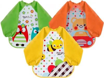 Produktbild von 3 Set Wasserdicht Lätzchen Lätzchen Babylätzchen mit Ärmeln Wasserdicht Baby Lätzchen Ärmellätzchen Unisex Lätzchen Set