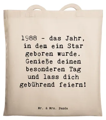 Produktbild von Mr. & Mrs. Panda Jutebeutel Spruch 1988 Geburtstag - Transparent - Geschenk, Geburtstagsgeschenk, Happy Birthday, Erinnerungen, Einkaufstasche, Glückwunsch, Tote Bag