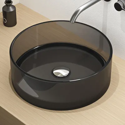 Produktbild von Mai & Mai Waschbecken rund Aufsatzwaschbecken aus Kunstharz Waschschale Handwaschbecken 40x40x14cm in Glasgrau ohne Hahnloch und Überlauf Coloria01