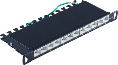 Produktbild von Slim Patchpanel Cat.6A, 12 Port 0,5HE, 10”