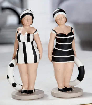 Produktbild von Gilde Figur, Badenixe, Becky, gepunktet, gestreift, Kunstharz, schwarz, weiß, VE 4, 2fach sortiert Höhe: 20.50 cm Breite: 8.00 cm Tiefe: 9.00cm 37050