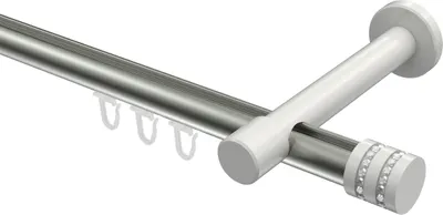 Produktbild von Interdeco Innenlaufstange / Gardinenstange mit Innenlauf Edelstahl-Optik / Weiß, Typ Prestige Estana (Glitzerkappe), 20 mm Ø 1-läufig, 400 cm