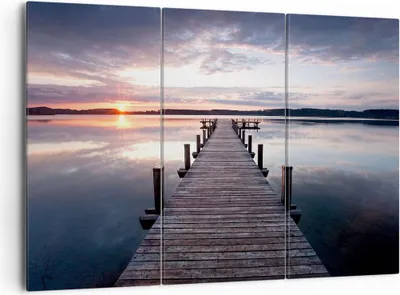 Produktbild von Bild auf Leinwand - Leinwandbild - Fußgängerbrücke See Sonnenuntergang Abend - 165x110cm - Wand Bild - Wanddeko - Leinwanddruck - Bilder - Kunstdruck - Leinwand bilder - Wandkunst - CE165x110-2635